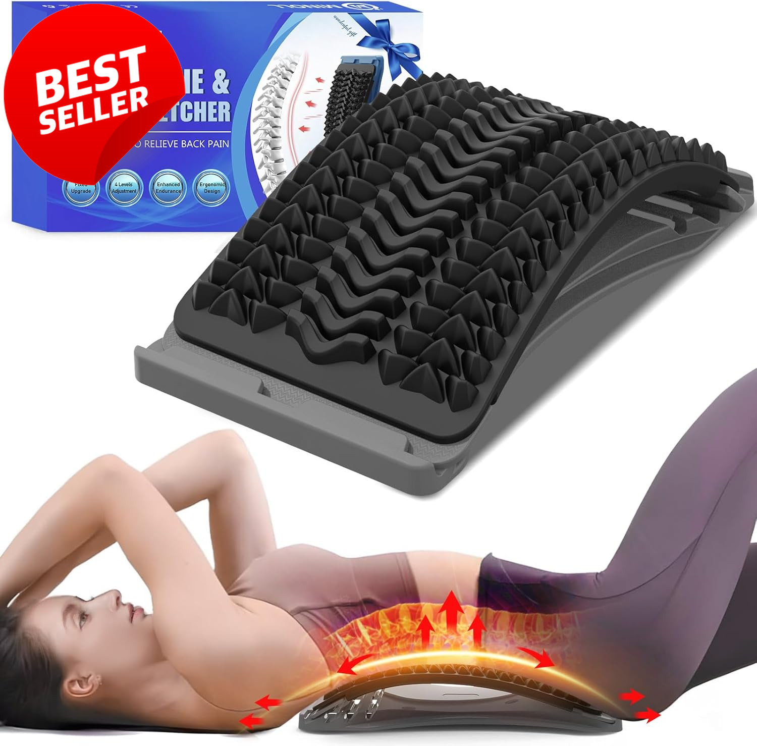 Back Stretcher Adjustable Lumbar Arch Spine Decompression Pain Relief – US
