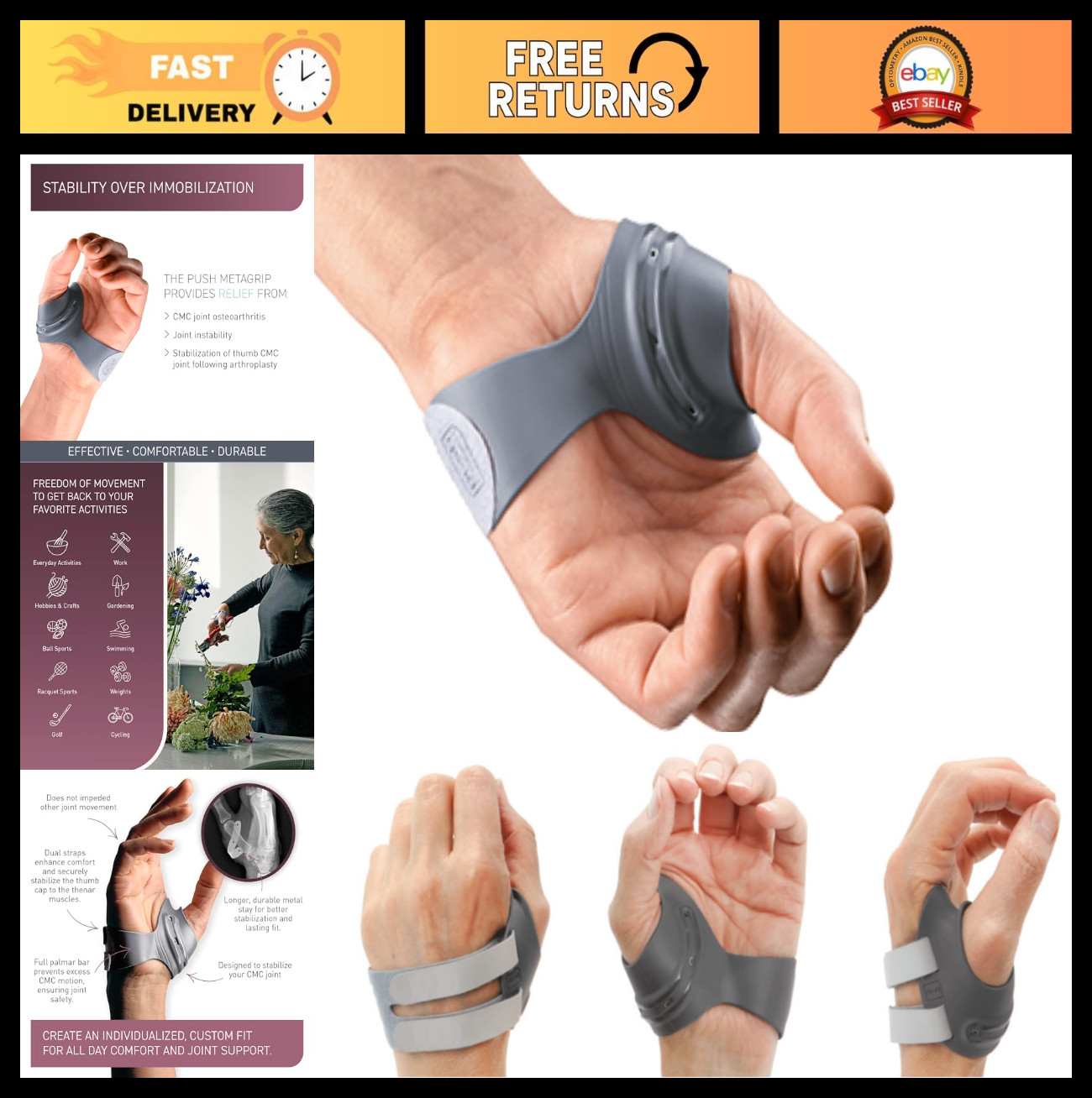 Adjustable Thumb Brace for Arthritis Pain Relief | CMC Joint Stabilizer & Suppor