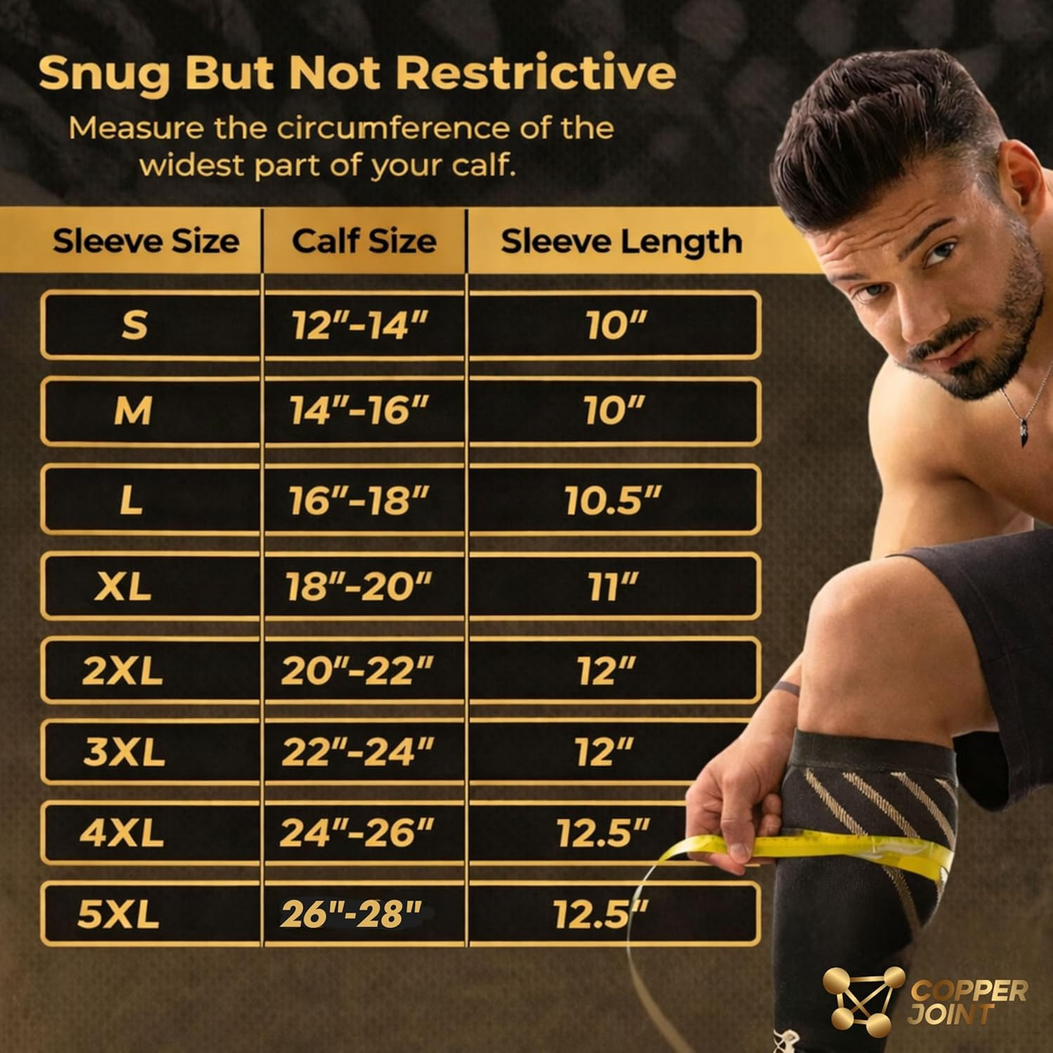Copperjoint Calf Compression Sleeve for Men & Women Large Black-Firm Snug Fit Su