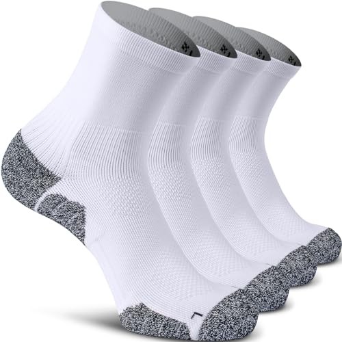 Compression Athletic Quarter Socks Cushioned for Men Women Small 4-pairs White