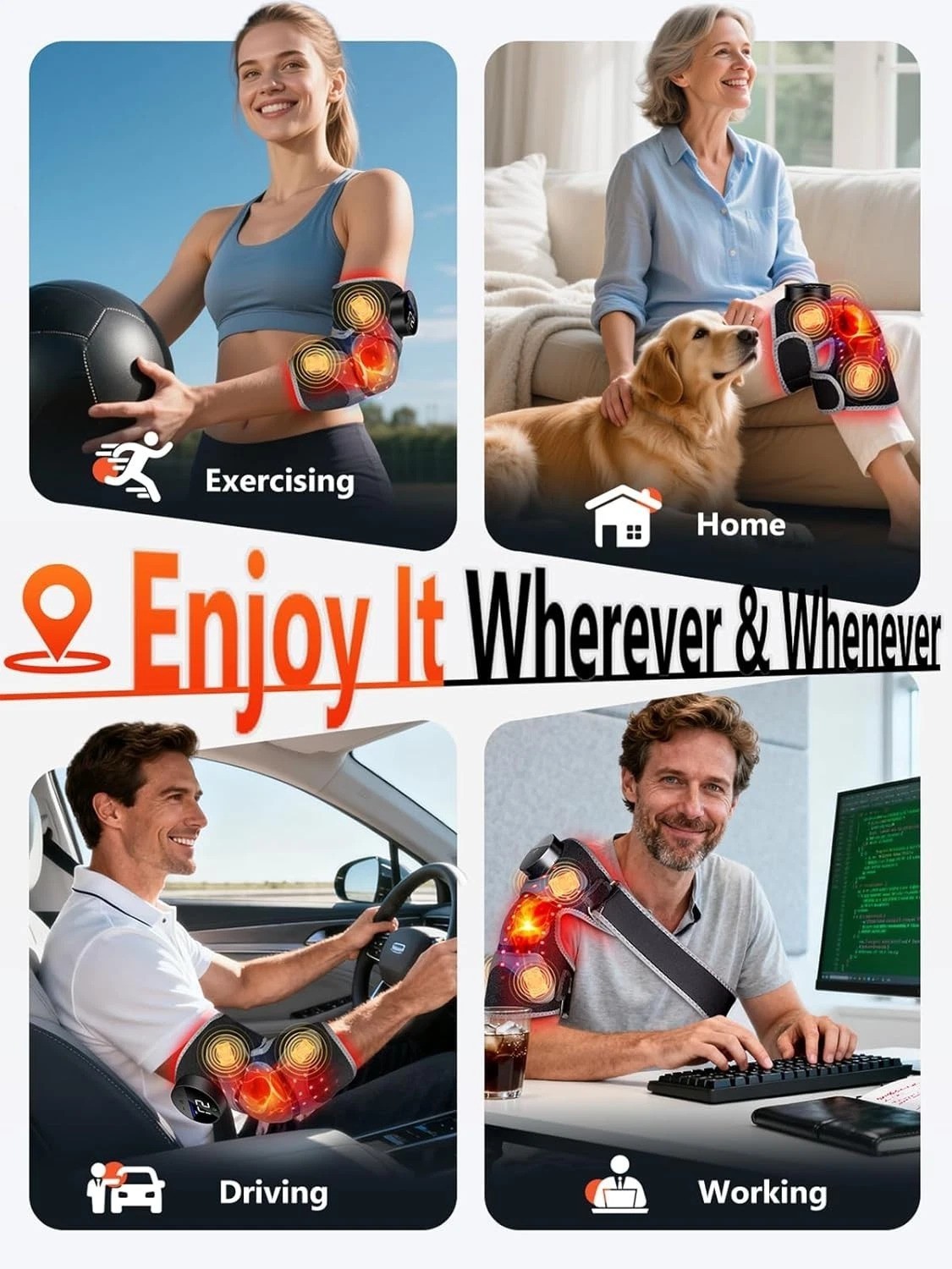 Targeted Knee Brace with 4 Massage Areas & Red Light Therapy – Cord-Free Relief