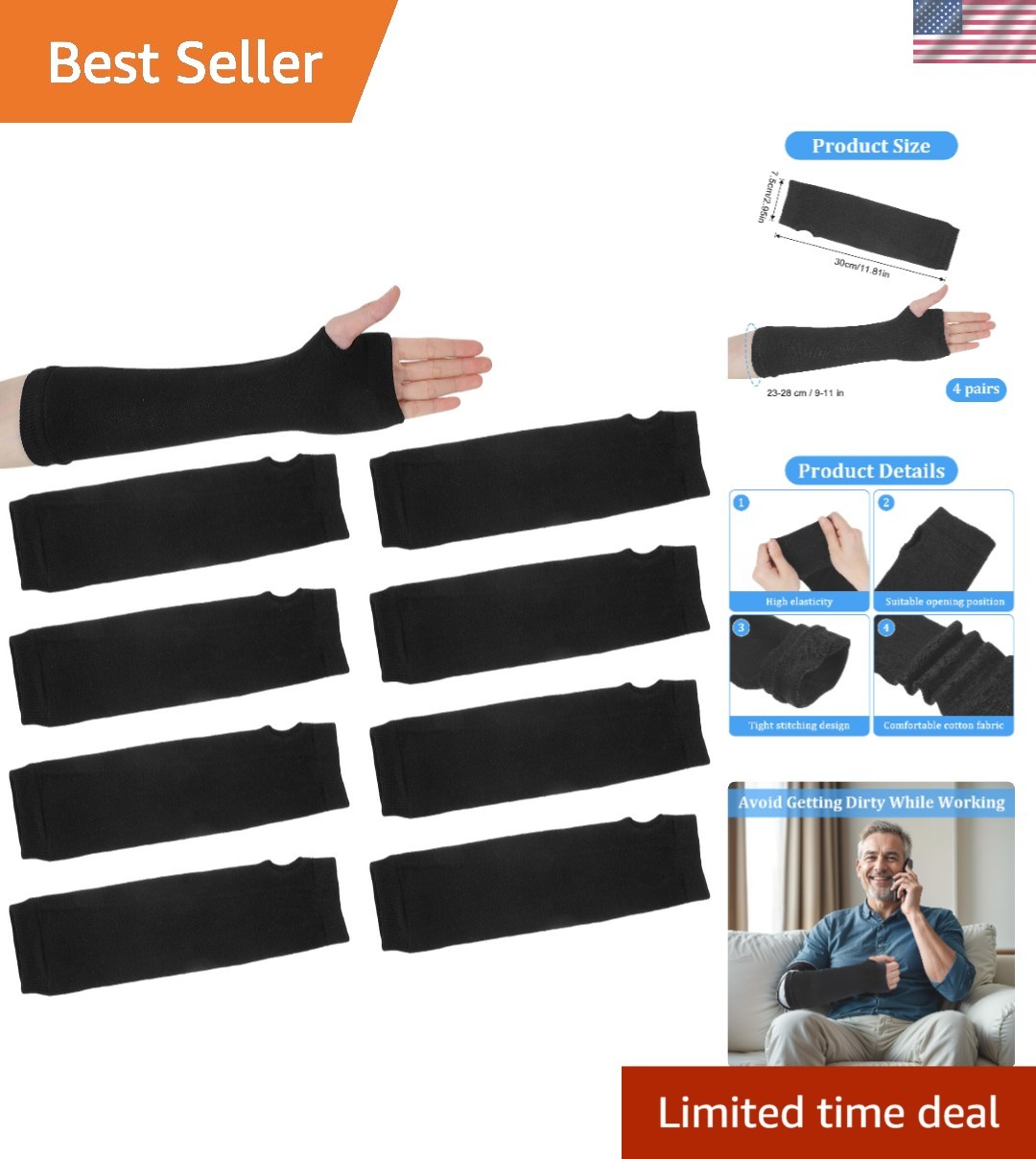 8PCS Arm Sleeve for Splint Arm Cast Cover Protector Hand Socks for Splint Bla…