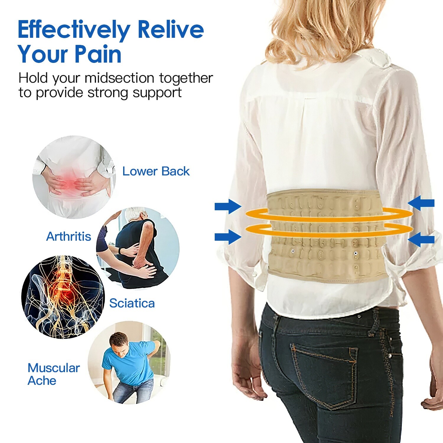 Inflatable Decompression Belt Back Brace Lumbar Support with Pump