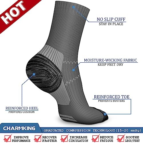 6 Pairs Crew Compression Socks for Women & Men Small-Medium 06 Dark Grey/Black