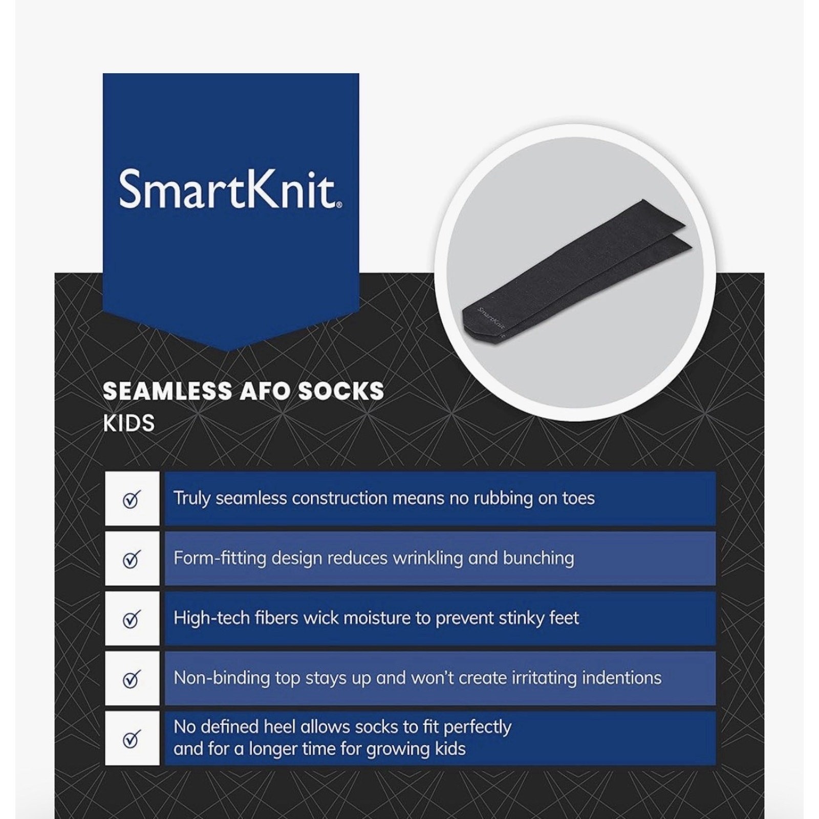 Knit-Rite Smartknit AFO, KAFO, And SMO Socks Grey Infant Size XS 2” X 9”