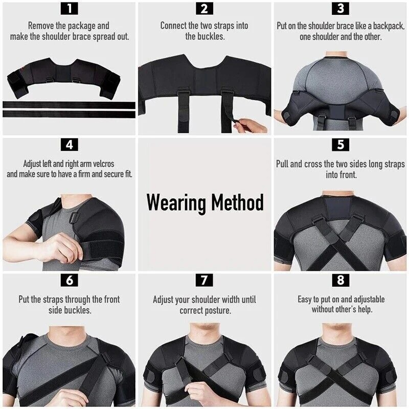 Double Shoulder Brace Torn Rotator Cuff Pain Relief Support Sleeve Adjustable FH