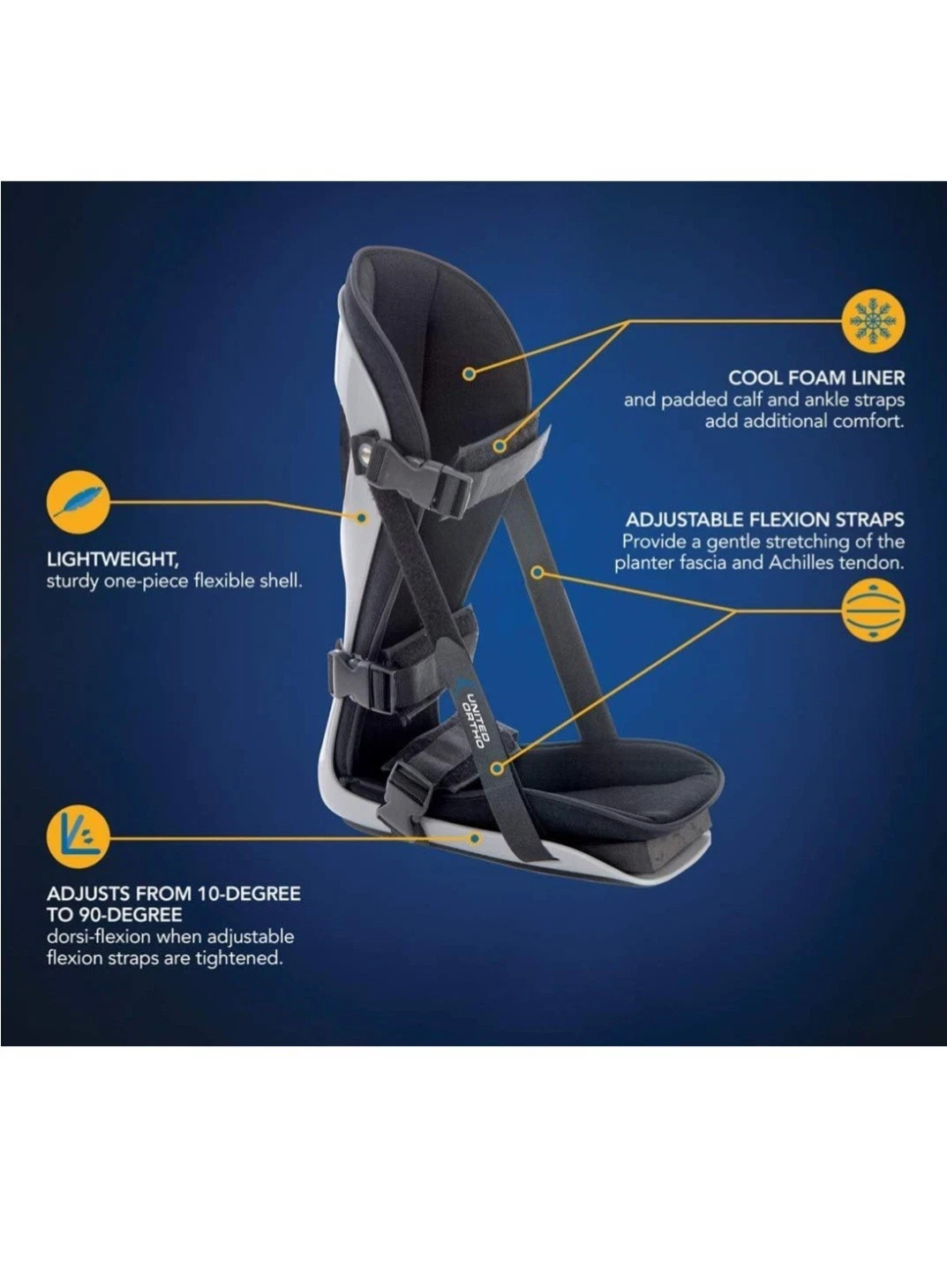 United Ortho Plantar Fasciitis Night Splint Brace Adjustable L/R Sz Medium