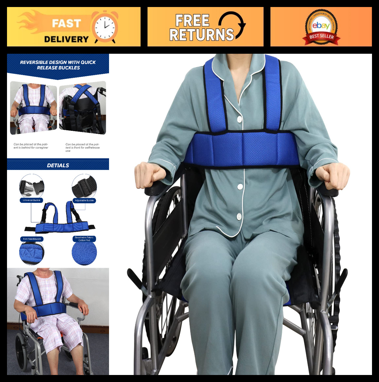 Adjustable Wheelchair Safety Belt Vest – Whole Body Support to Prevent Falls, Id