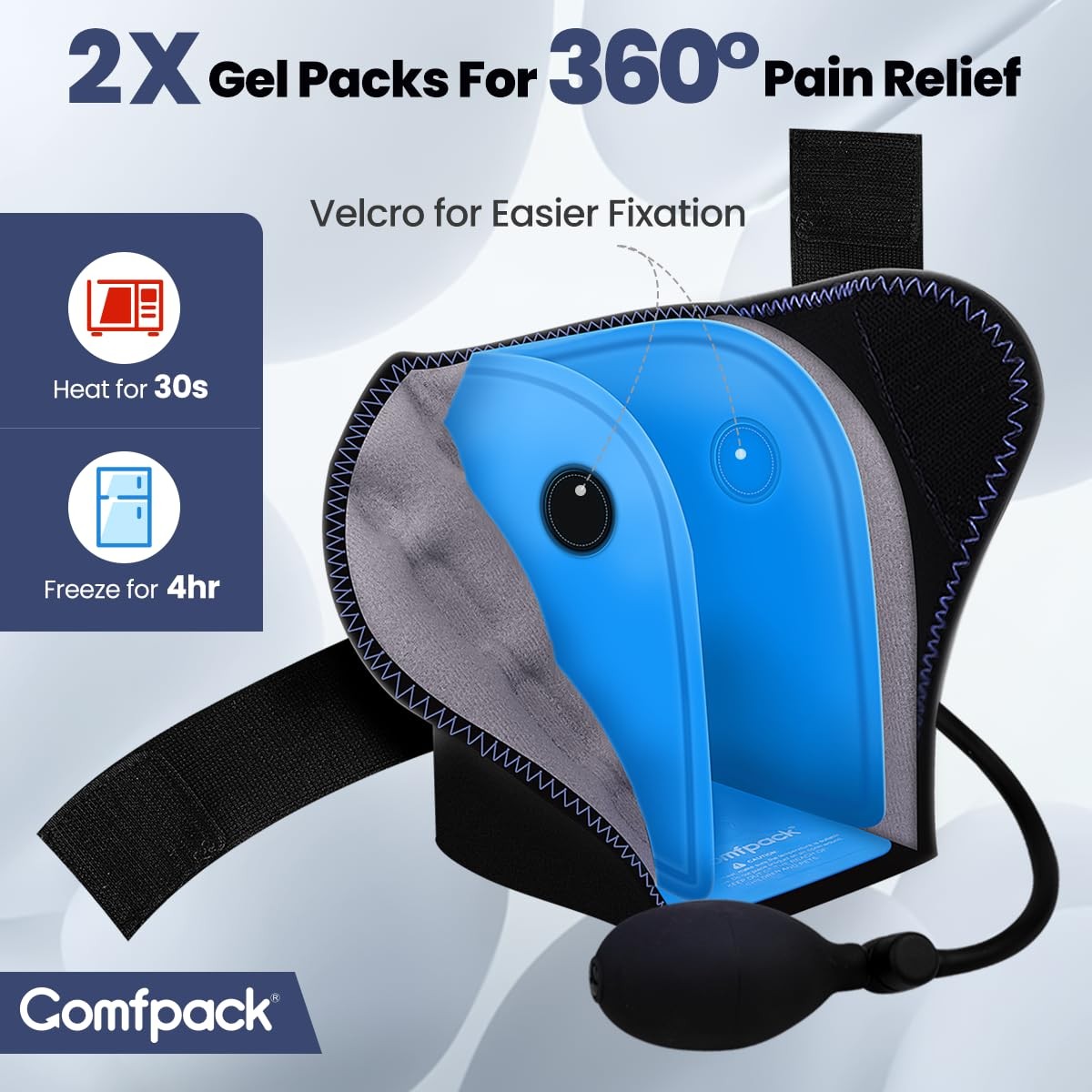 Comfpack Compression Ankle Ice Pack Wrap for Sprain & Fracture, Black