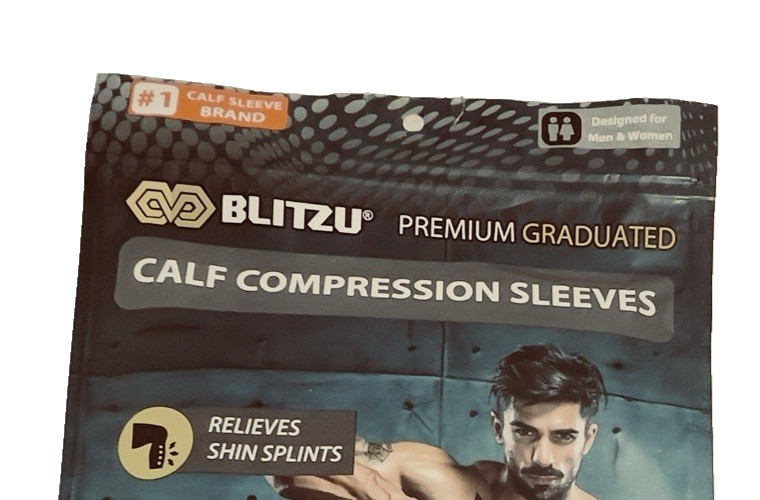 NEW Blitzu Premium Graduated Calf Compression Sleeves Size S-M Black/Gray Strips