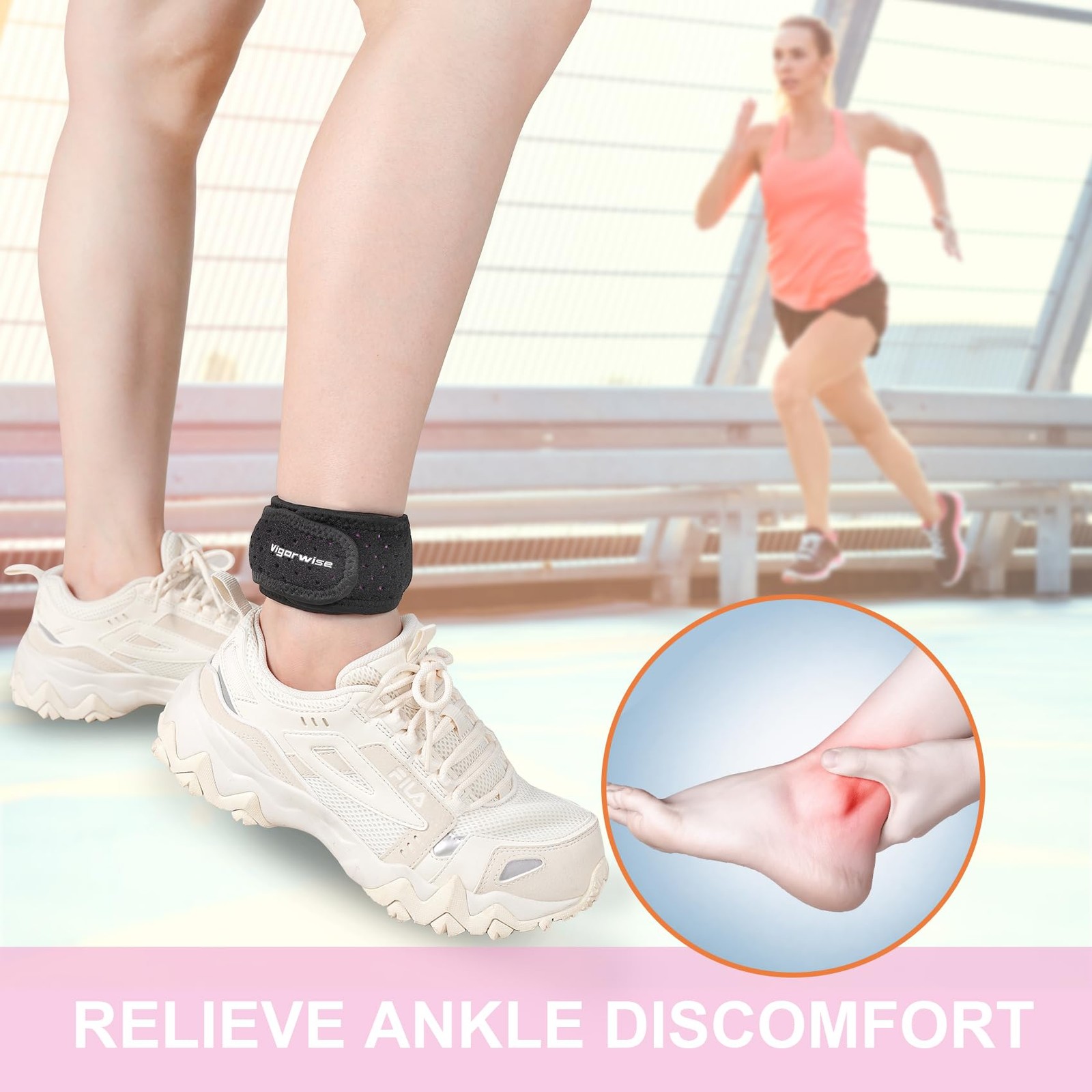 Adjustable Achilles Tendonitis Ankle Brace Silicone Pad Pink 1 PC