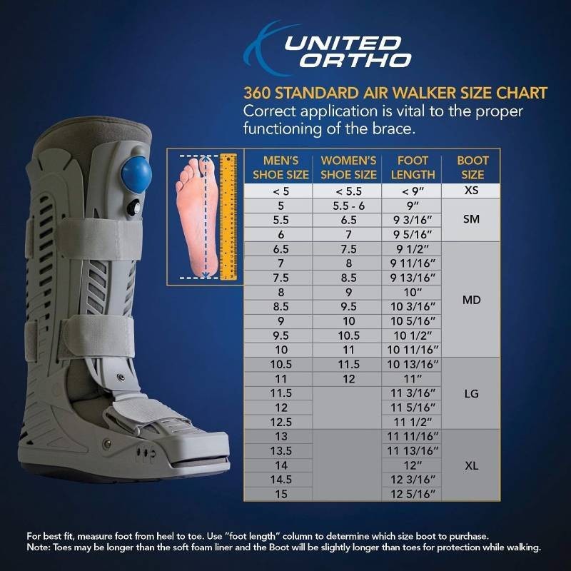United Ortho 360 Air Walker Standard Fracture Boot Medium Grey Left/Right #16105