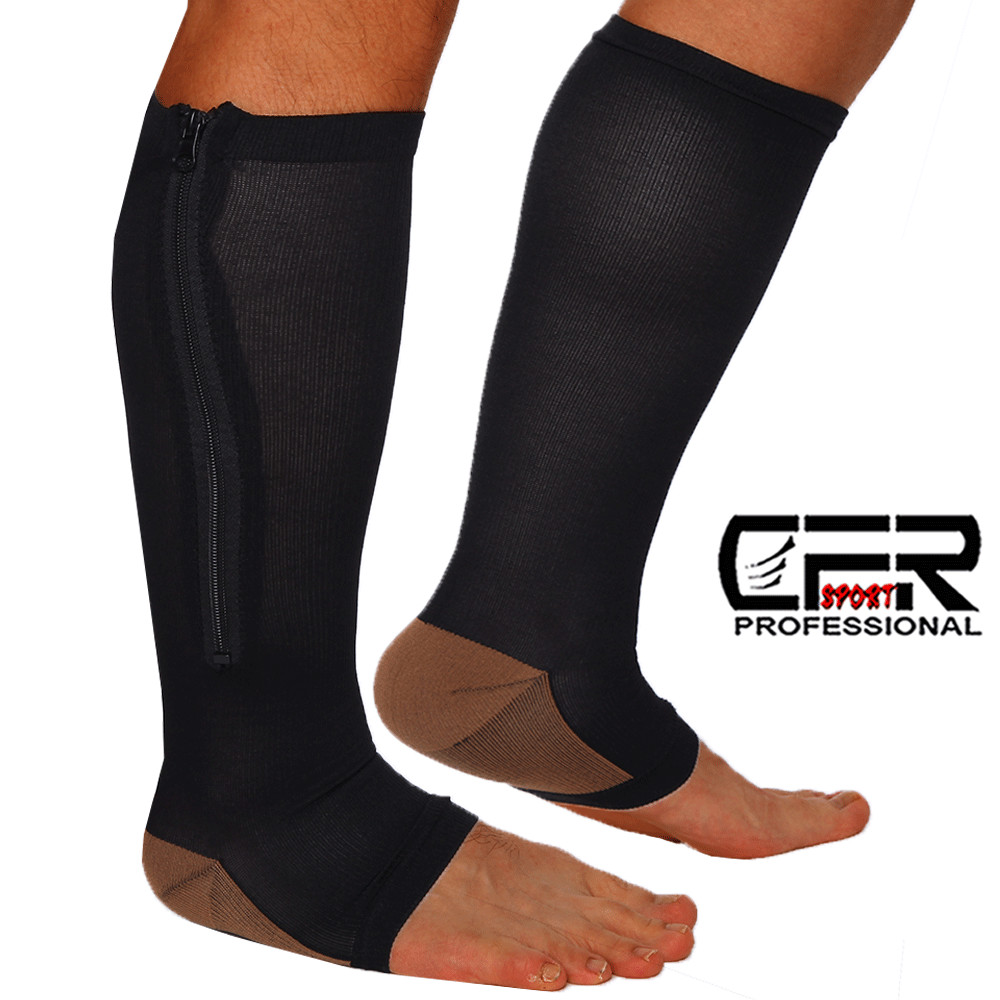 Copper Zipper Compression Socks Leg Support Stockings Men Women 20-30mmHg Gift