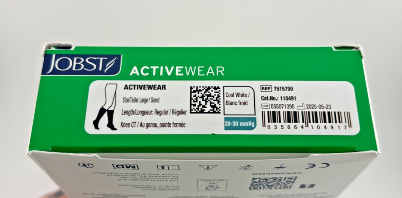 New Jobst ActiveWear 20-30 mmHg Compression Sock Large Knee High Cool White
