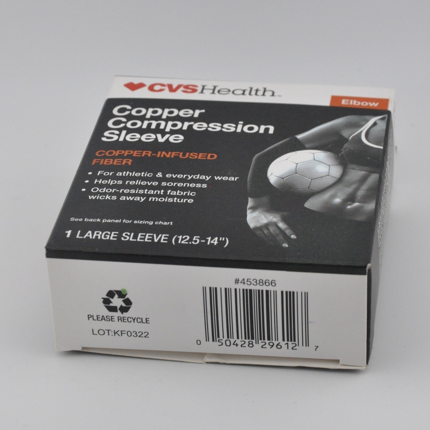 CVS Health Copper Compression Sleeve Large Black New Elbow Support 453866