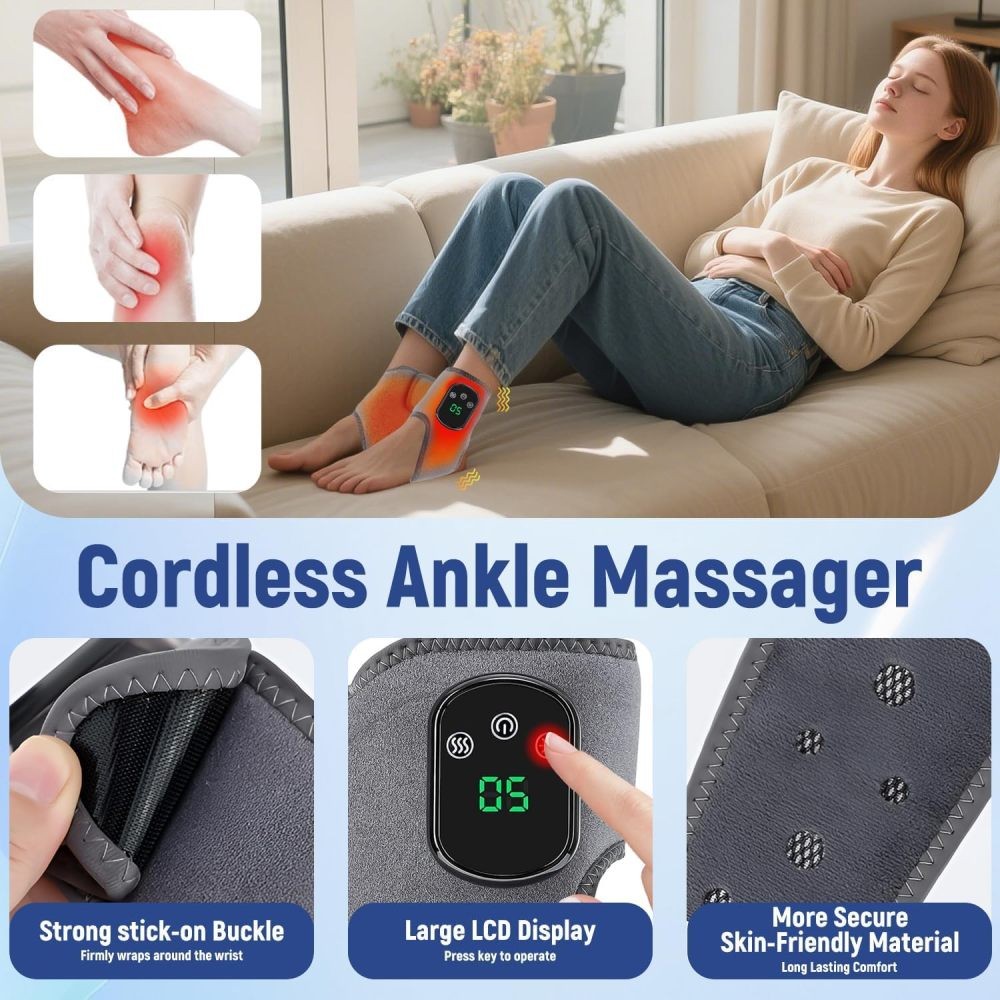 Electric Foot Ankle Massager Vibration Heating Ankle Brace Wrap for Pain Relief