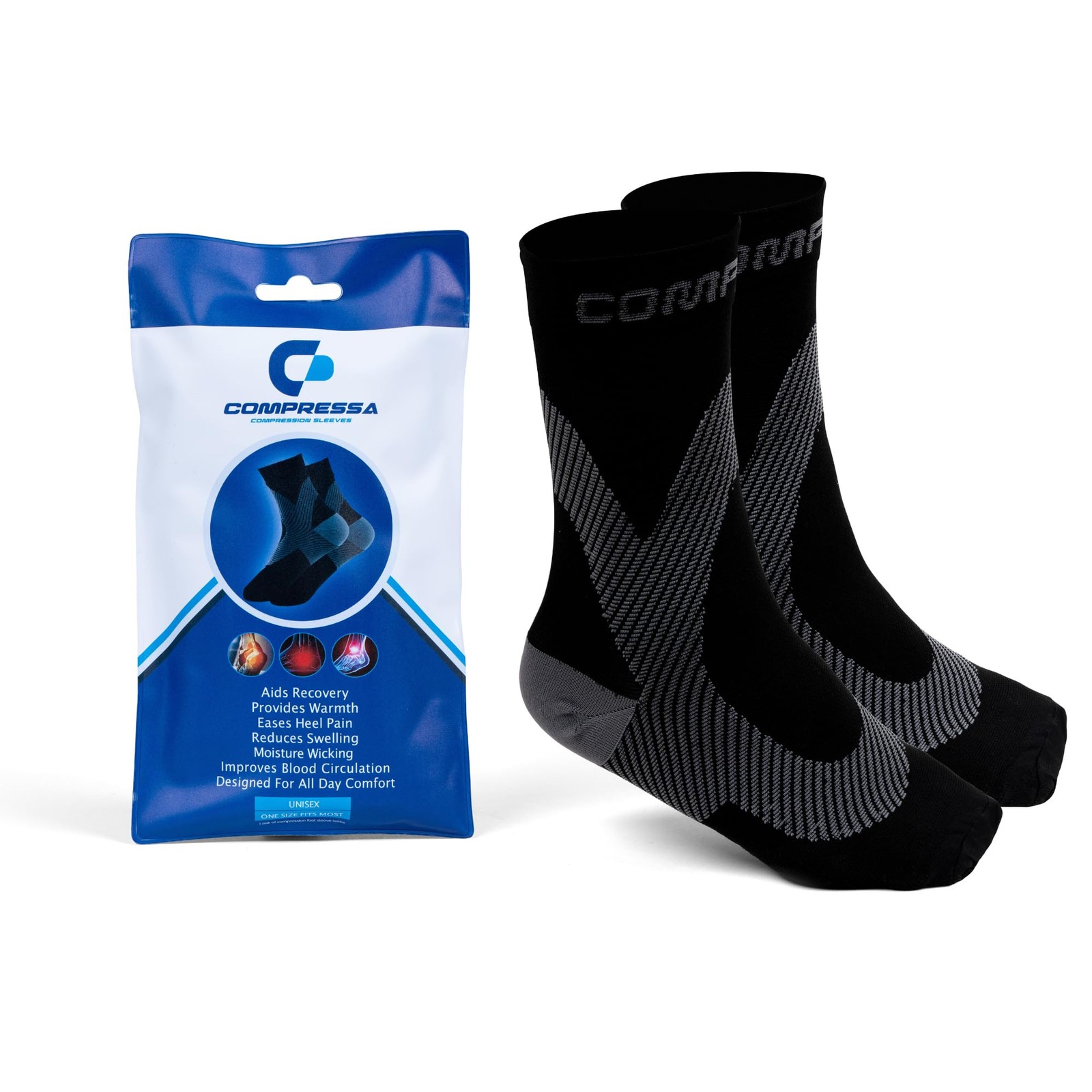 Compressa Compression Socks for Women & Men – Ankle Closed Toe, Black/Grey