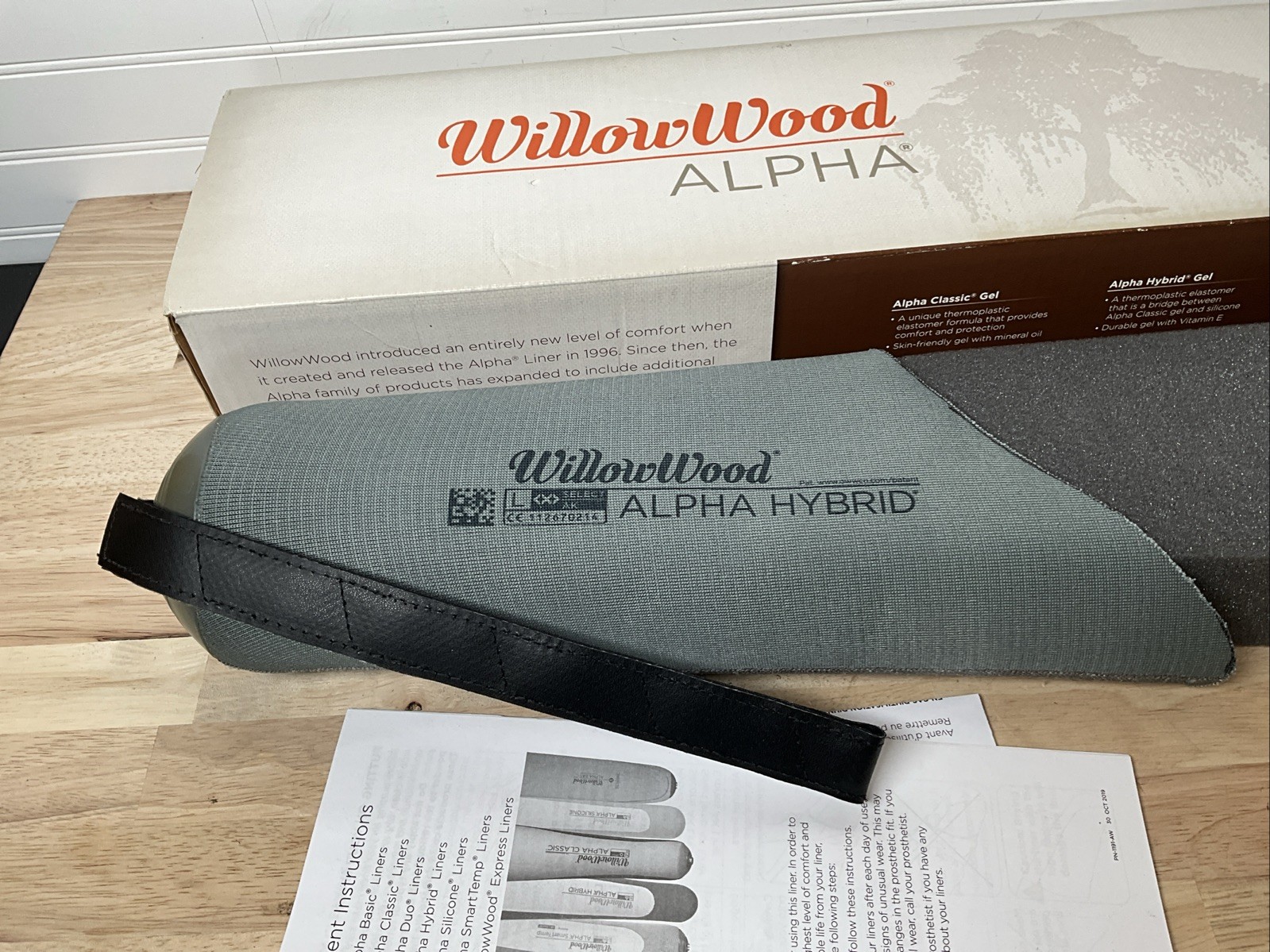 WillowWood Alpha Hybrid Gel Prosthetic Liner, Size Large, Gray IN BOX