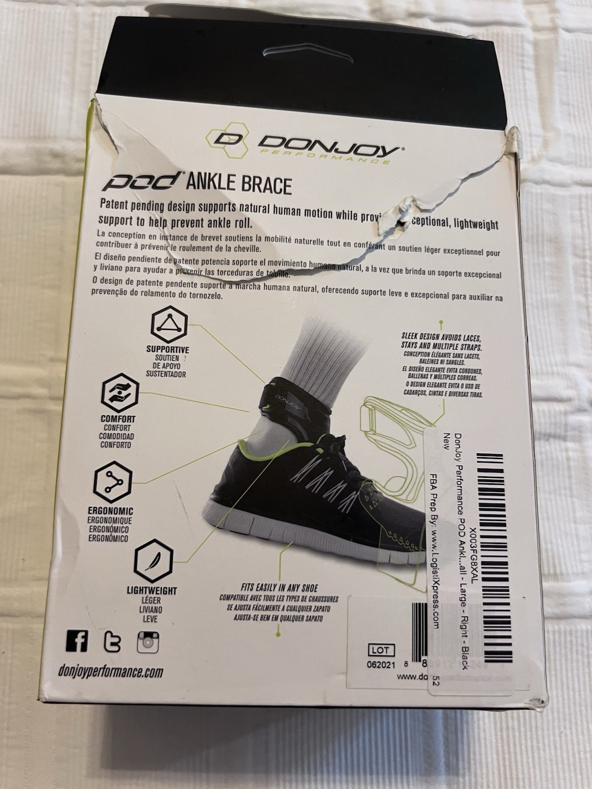 DonJoy Performance Pod Ankle Brace (Left/Large/Black) New