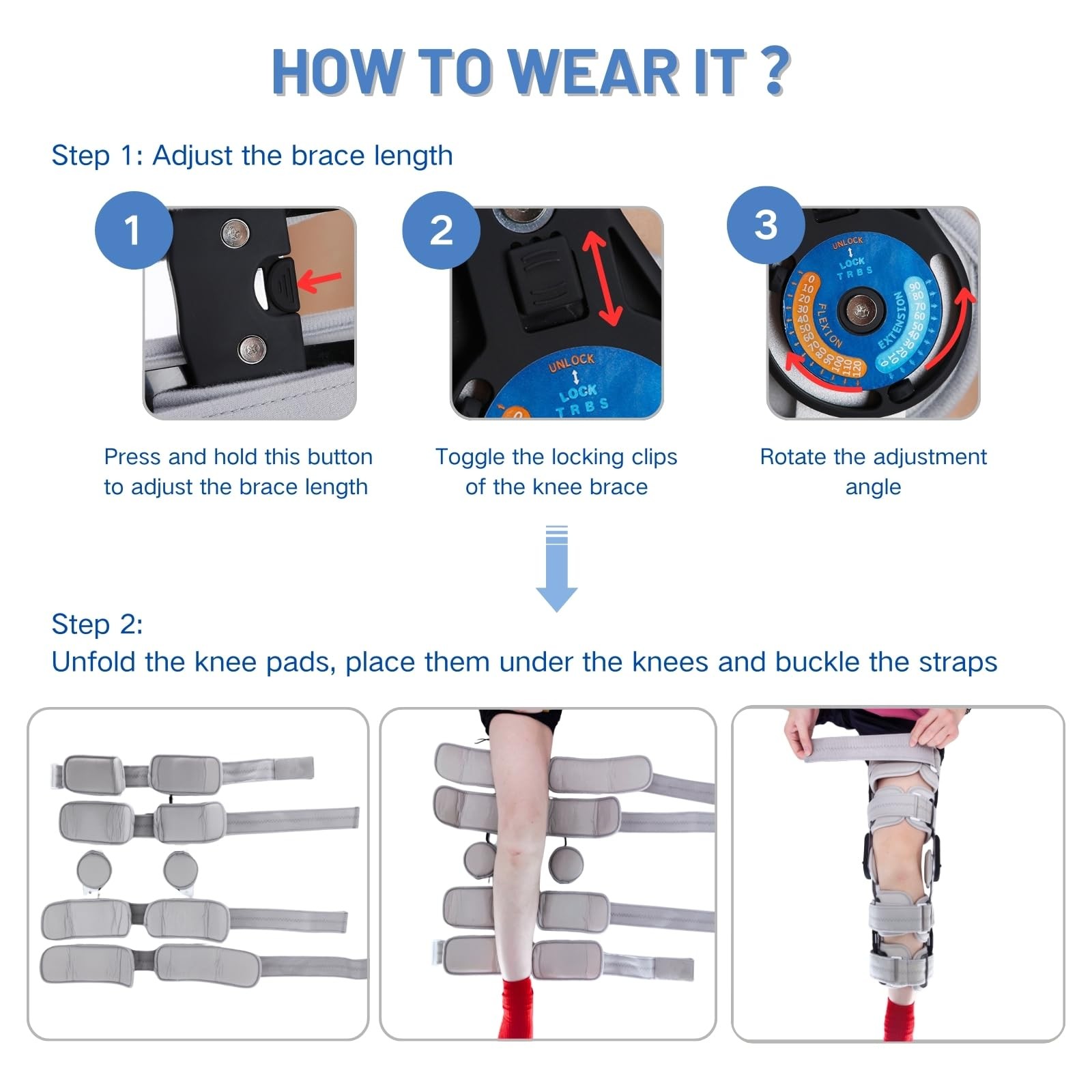 Hinged ROM Knee Brace with Side Stabilizers, Adjustable Post Op Knee Immobili…