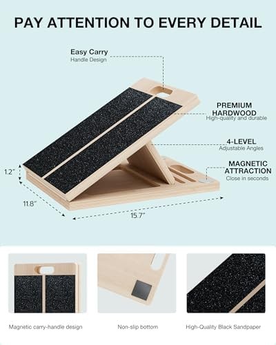 Slant Board for Calf-Stretching – Adjustable Wooden Incline Wedge for Squats …