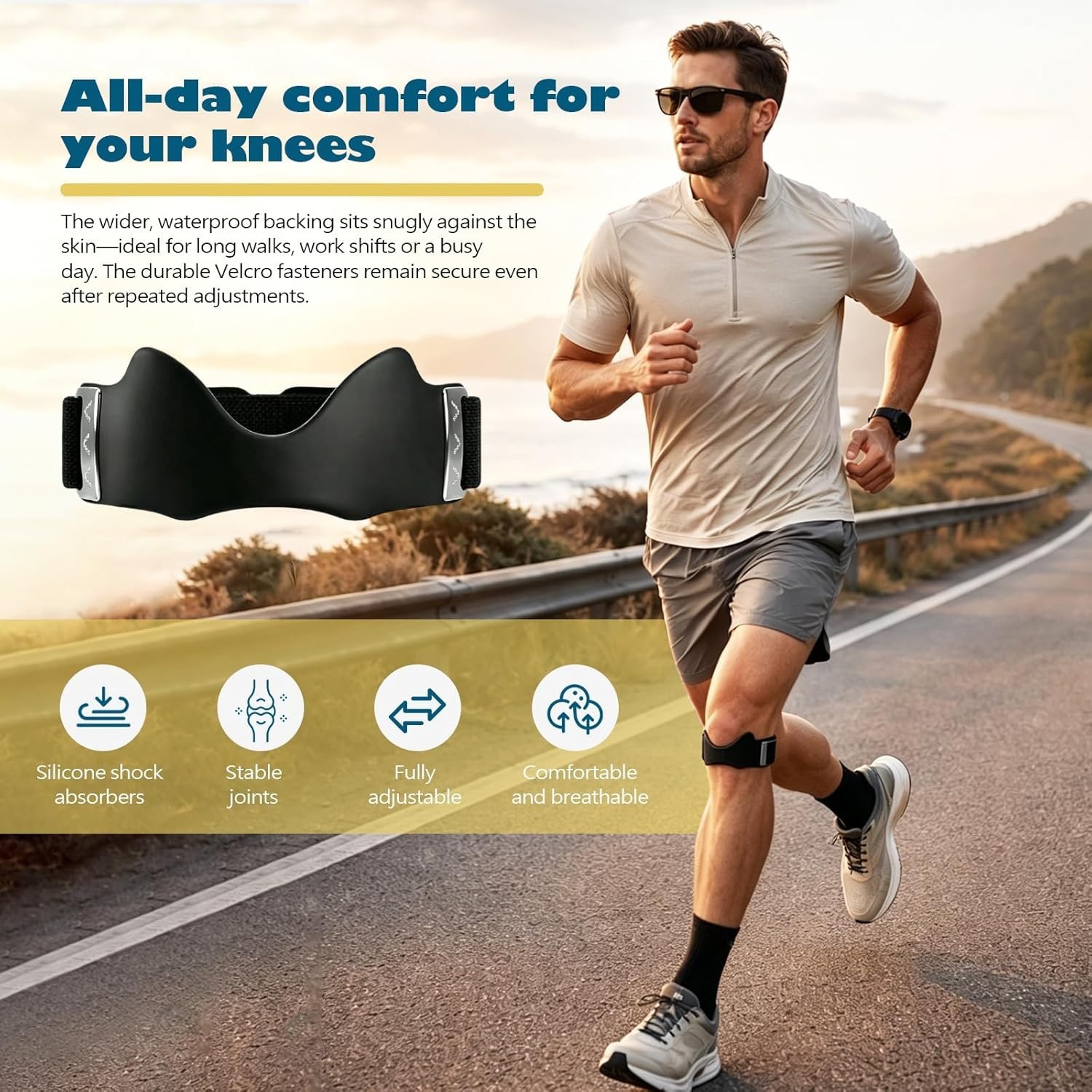 Knee Strap, Adjustable Patella Tendon Support Band with 3D Silicone 2 Pack