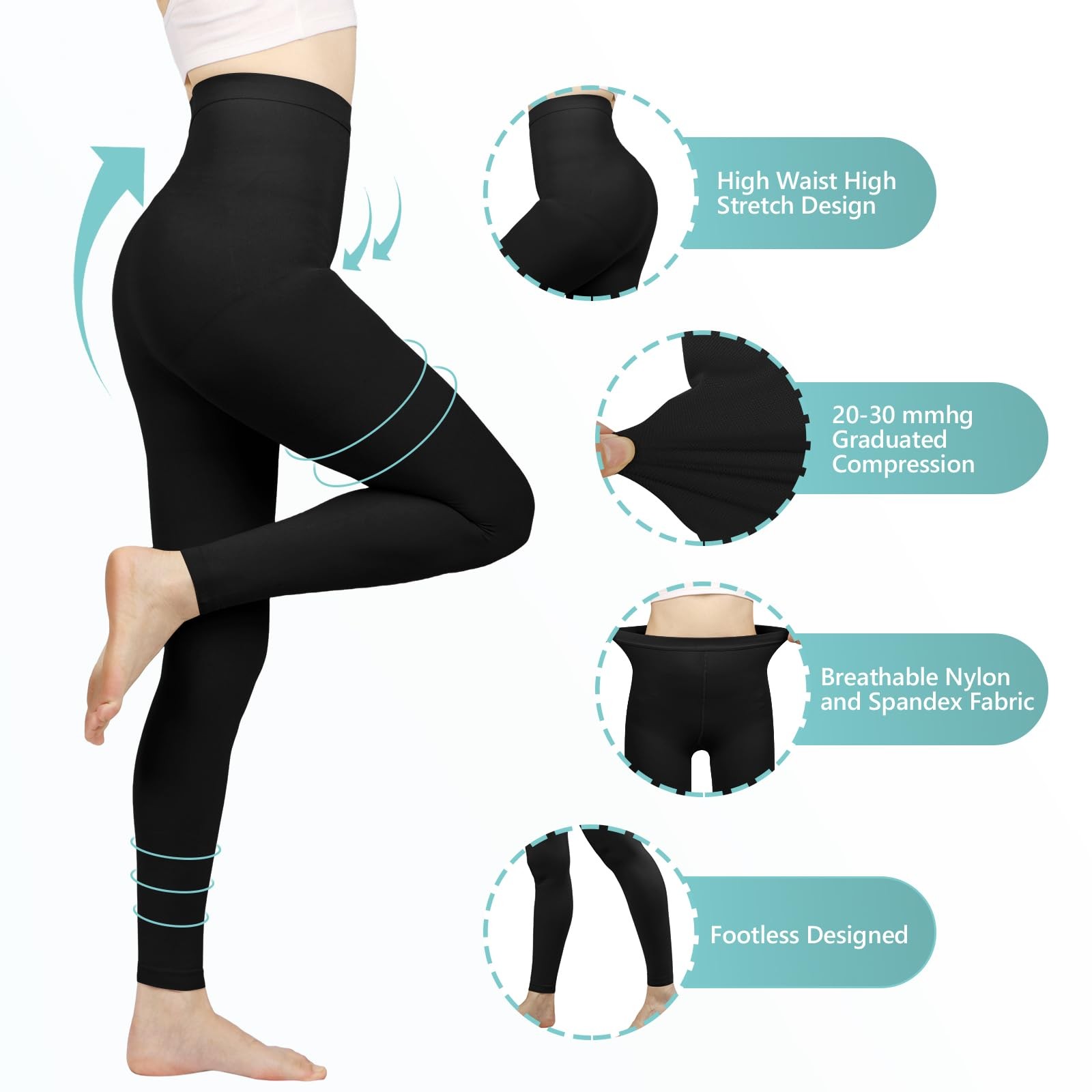 Compression Pantyhose for Women, 20-30 mmHg Medical Compression Stockings