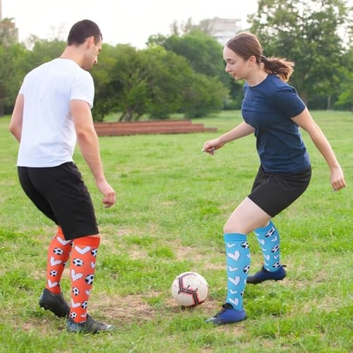 3 Pairs Soccer Novelty Sports Hearts Small-Medium Rose Red, Sky Blue, Orange