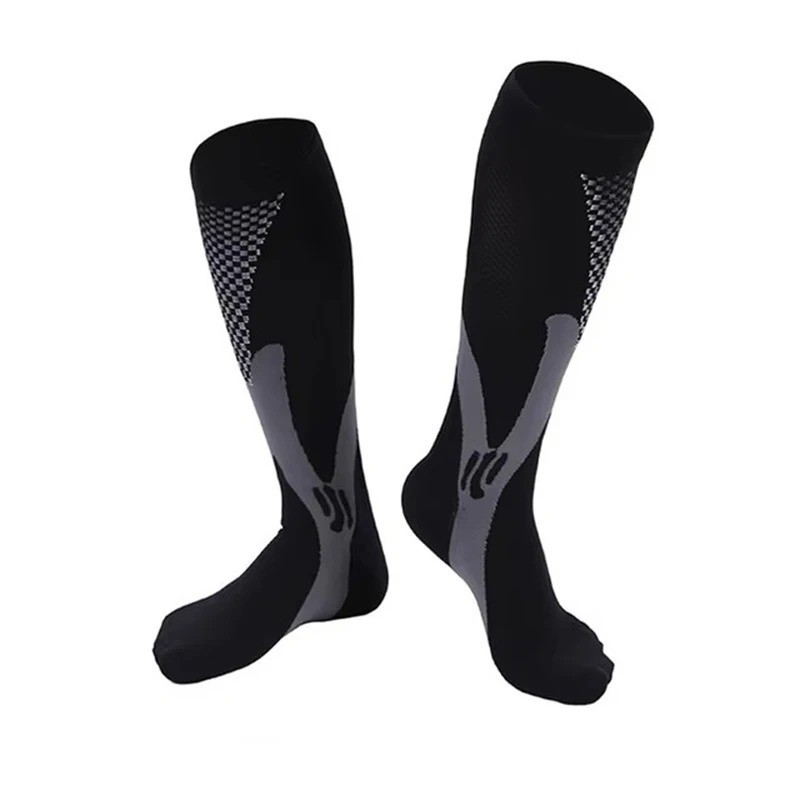 Black 1Pc 20-30mmHg Compression Sock Running Football Sports Leg Sleeve , 1 pair