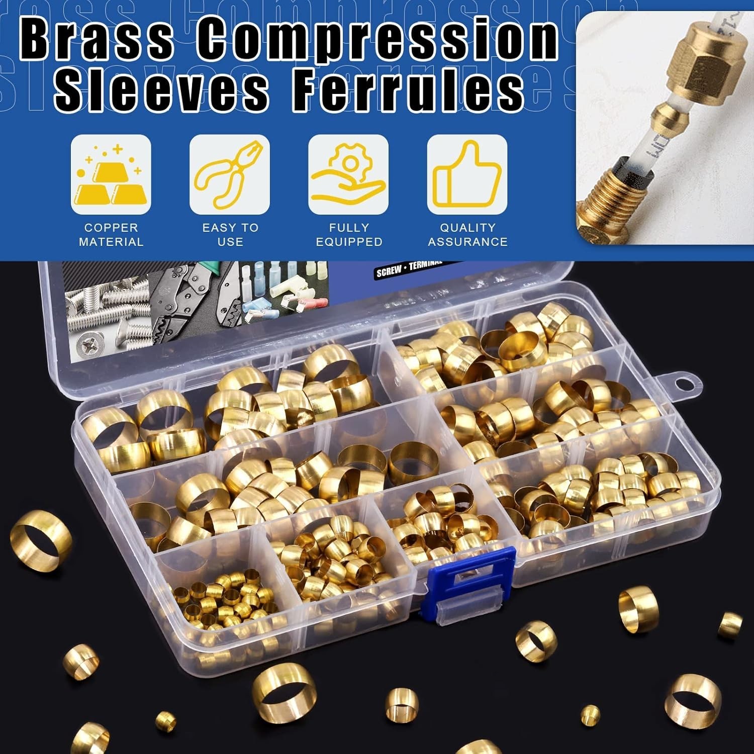 220Pcs Metric Brass Compression Ferrules – Ideal for 4mm to 16mm Tubing Systems