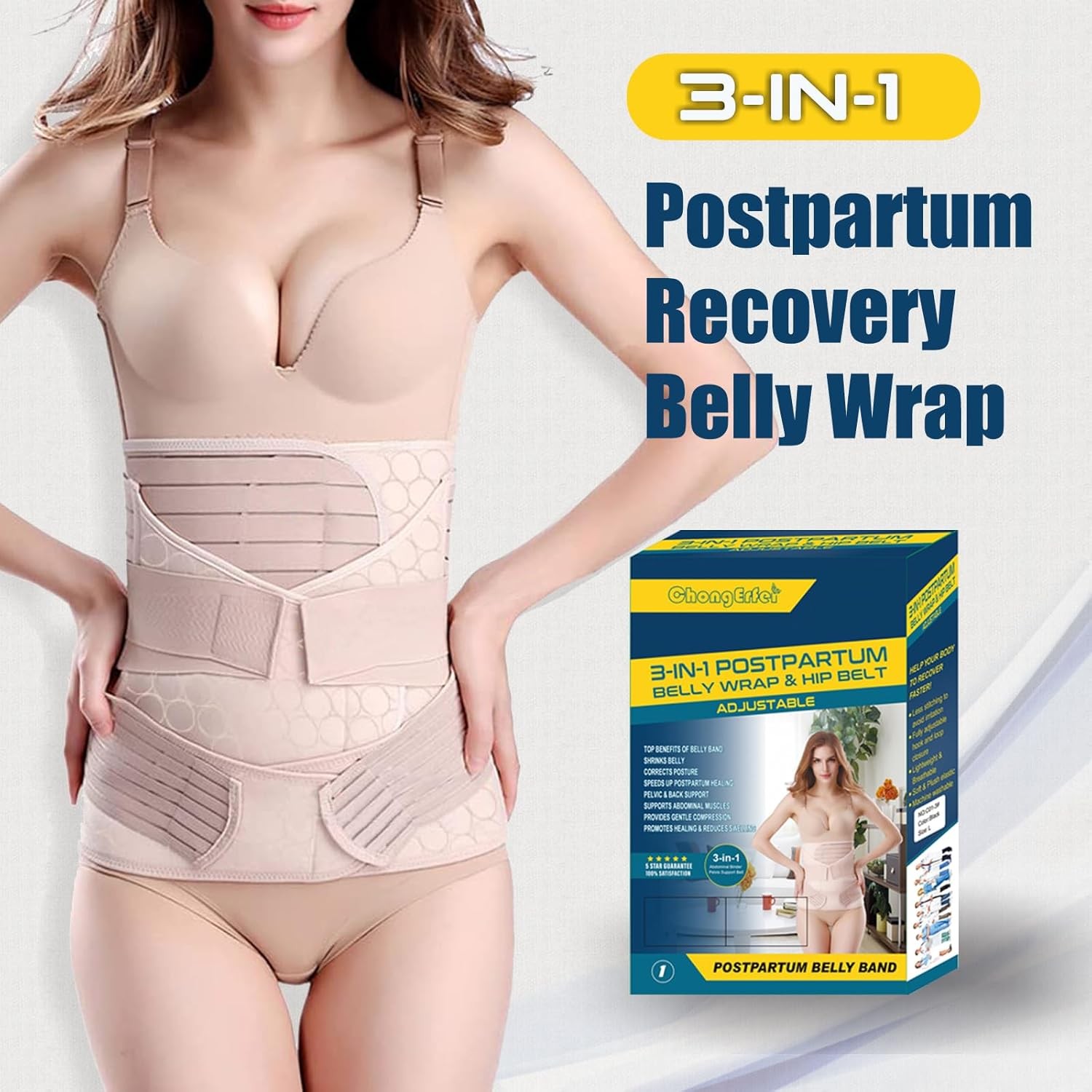 ChongErfei 3 in 1 Postpartum Support – Recovery Large(One Size), Beige