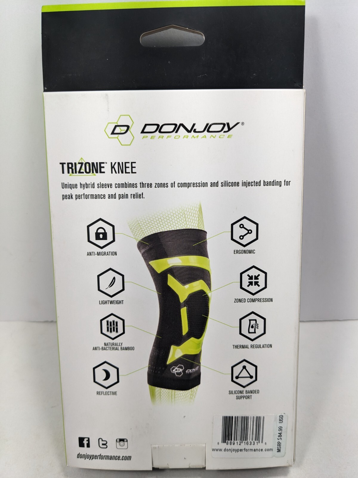 DonJoy Performance TRIZONE Compression: Knee Support Brace, Green, Small Right