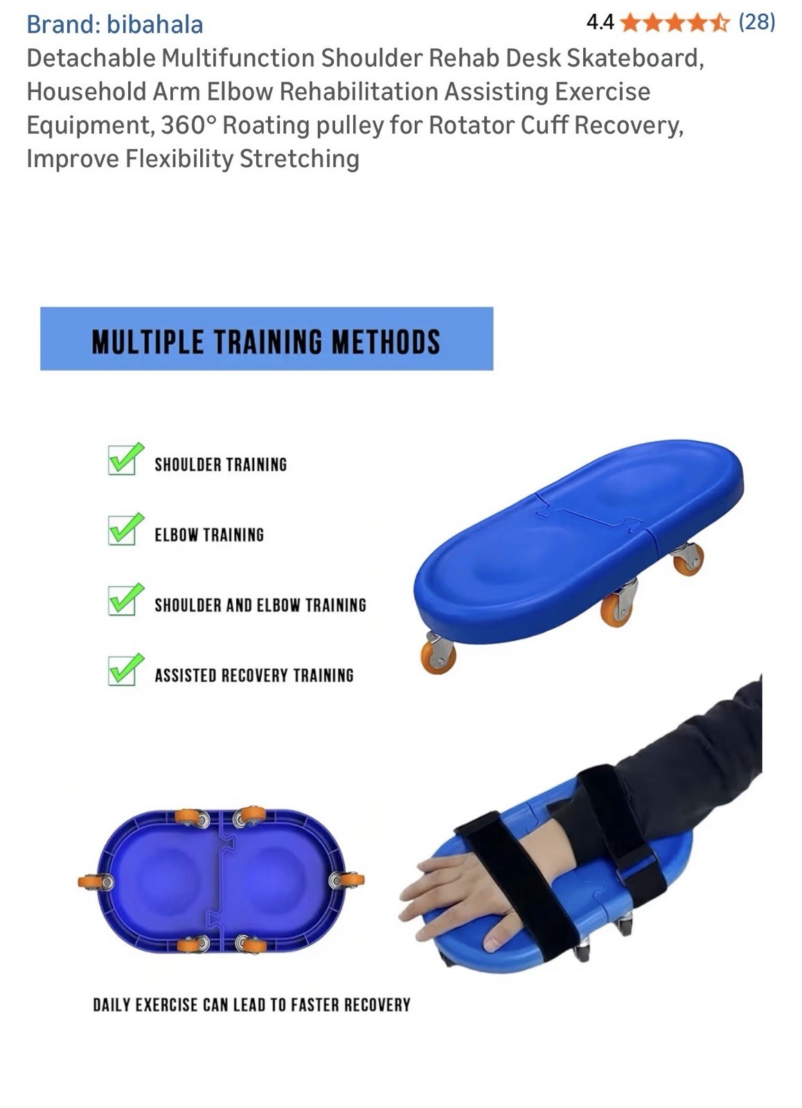 bibahala Detachable Shoulder Rehab Skateboard, 6 Pulleys, Blue, 14.1×7.9 in