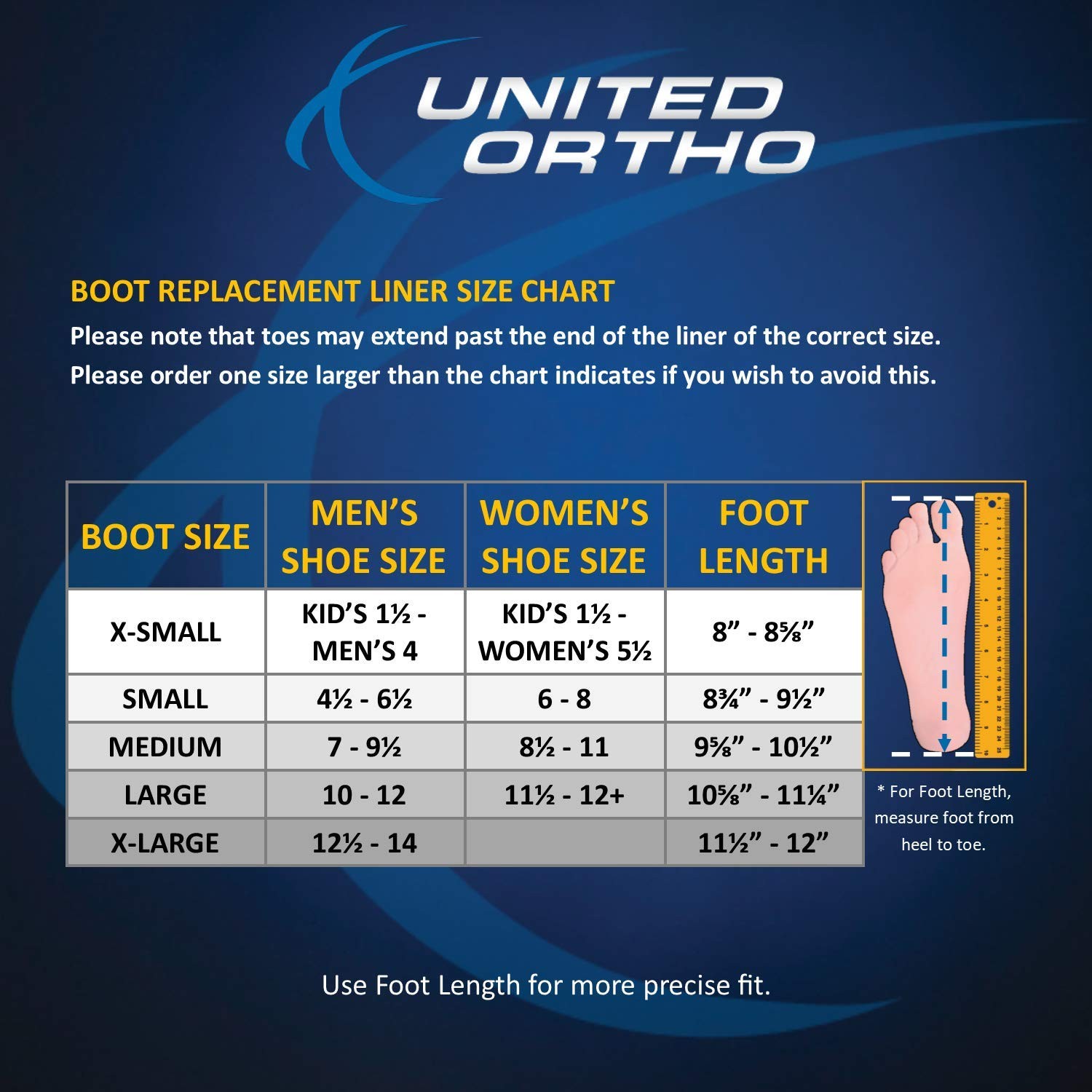United Ortho 14001R Cam Walker Fracture Boot Liner, X-Small, Black