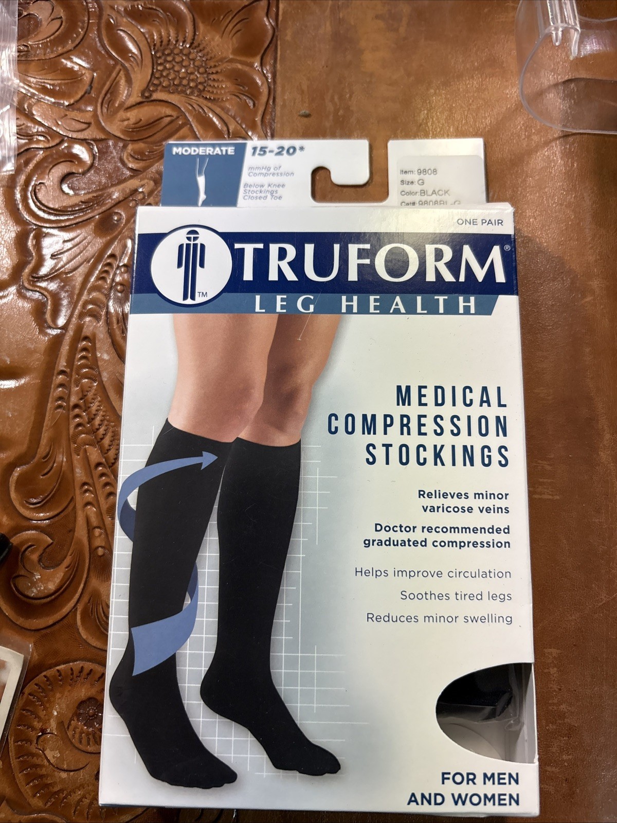 Truform Leg Health Compression Stockings 20-30 mmHg Closed Toe Lg Black Firm