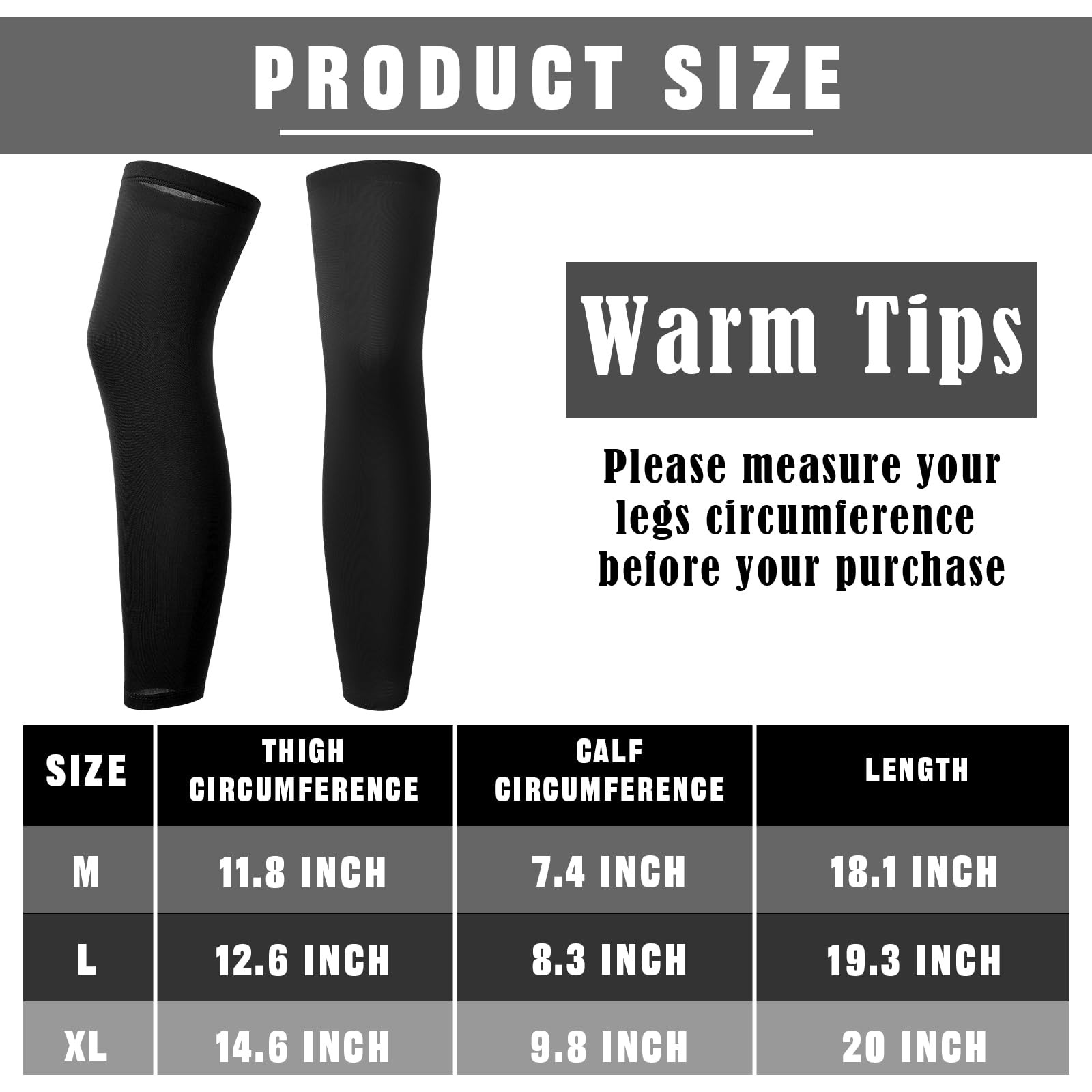 2 Pairs Full Length Compression Leg Sleeves for Men Women Sports Cycling Running
