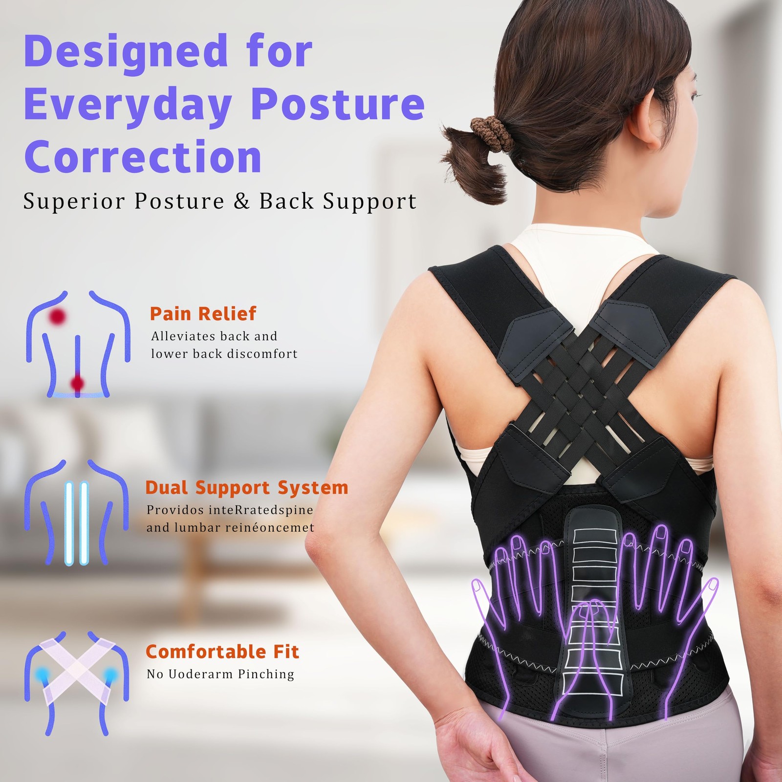 SFSSCDF Back Brace Posture Corrector for Women and Men Vertical L