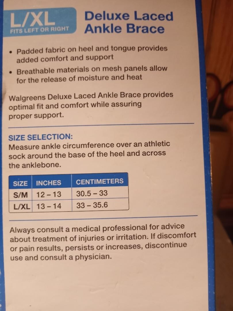 Walgreens-Deluxe Laced Ankle Brace(s)- L/XL-(L or R) Foot- combo bonus Buy!