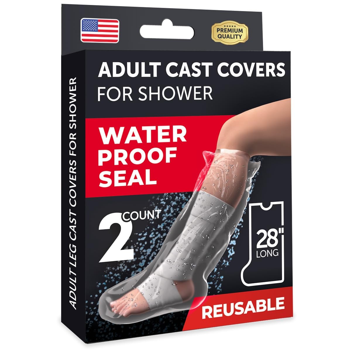 Waterproof Cast Covers for Half Leg 28″ – Reusable Cast Protection – 2pk