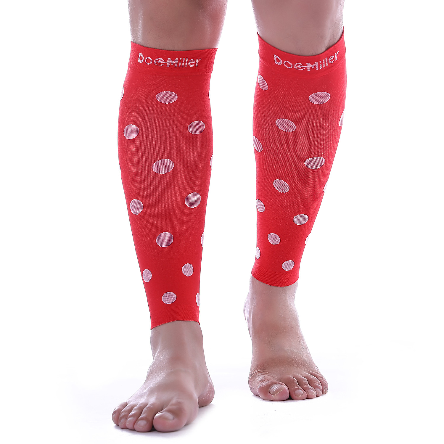 Calf Compression Sleeve 1 Pair Doc Miller 20-30 mmHg Varicose Polka Dots RED/WHT