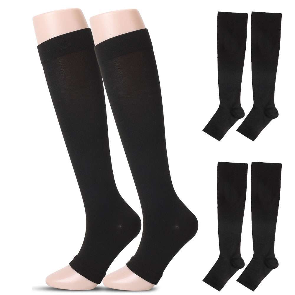 2 Pairs Open Toe Below The Knee Socks For Men Women 15-20 mmHg Compression Socks