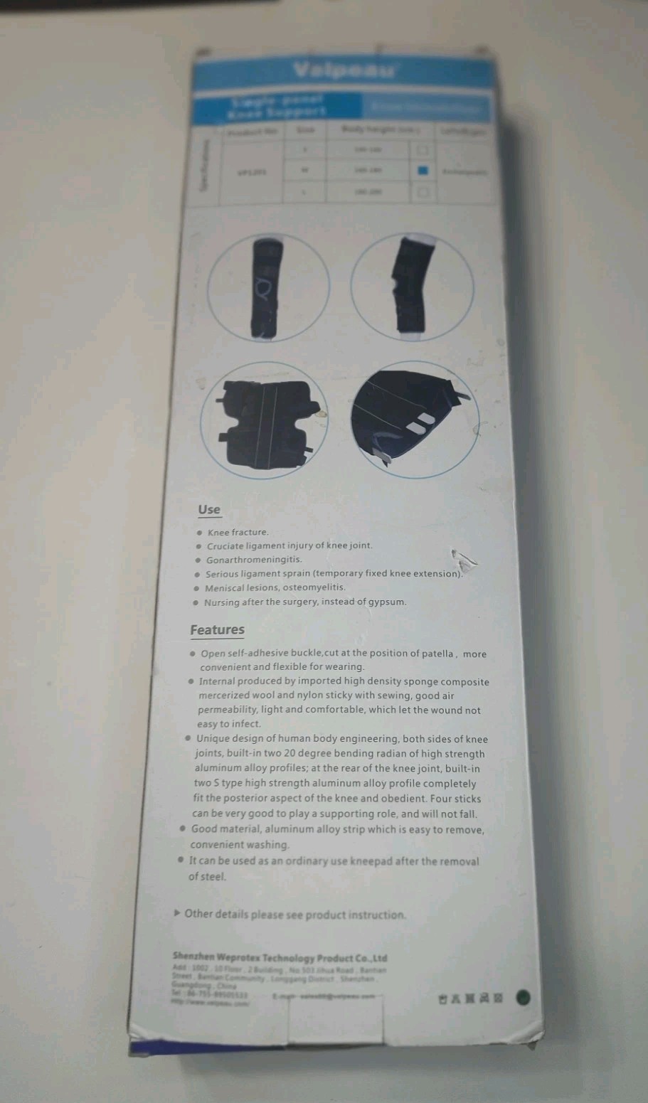 Velpeau: Single-Panel Knee Support: Knee Immobilizer (Open-Box Product No:VP1201