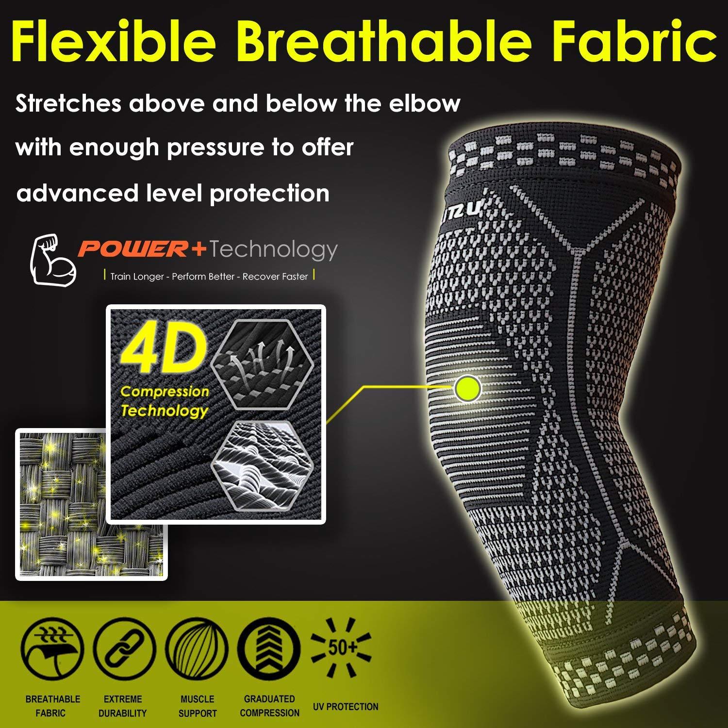 Blitzu Elbow Brace Elastic Compression Arm Sleeves Tendonitis Bursitis Arthritis