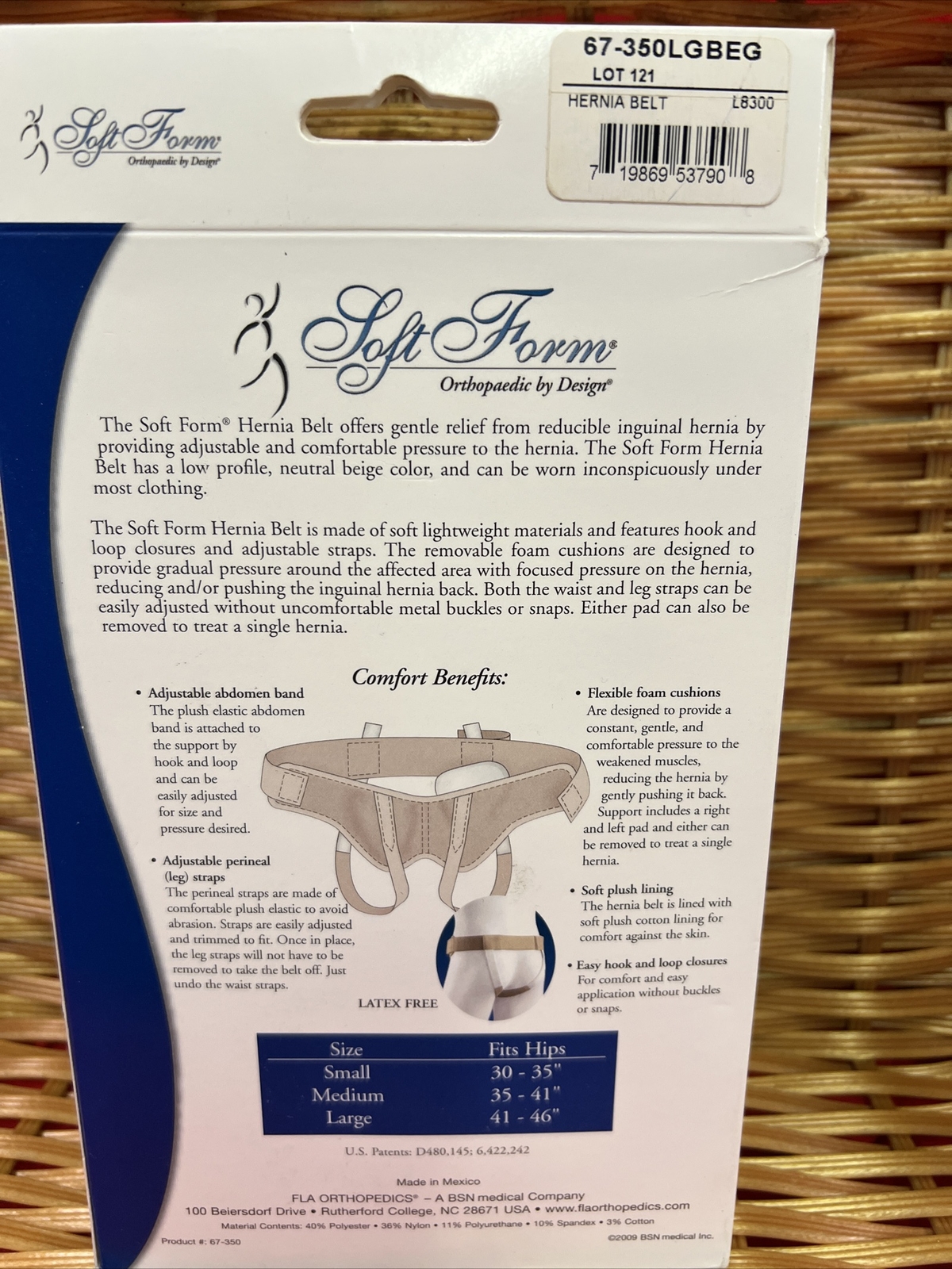 FLA Orthopedics Soft Form Hernia Belt For Men Beige Size Large New In Box