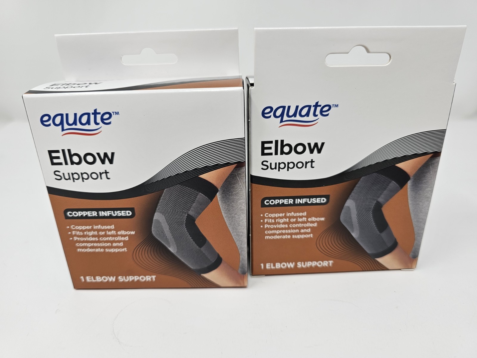 Equate Elbow Support Copper Infused Compression & Moderate Support Lot Of 2 New