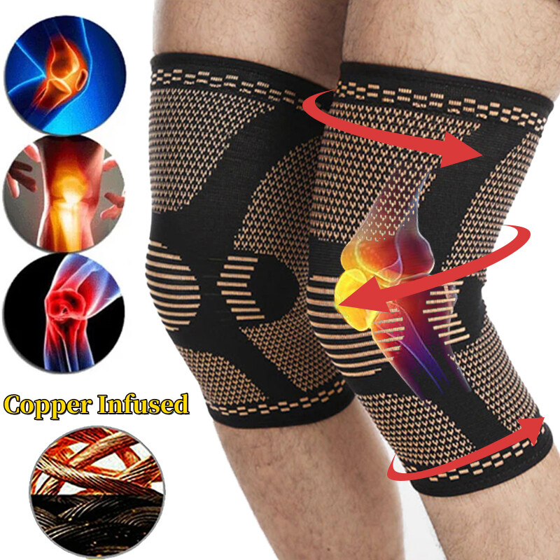 Copper Knee Brace Compression Sleeve Joint Arthritis Support Sport Running Squat