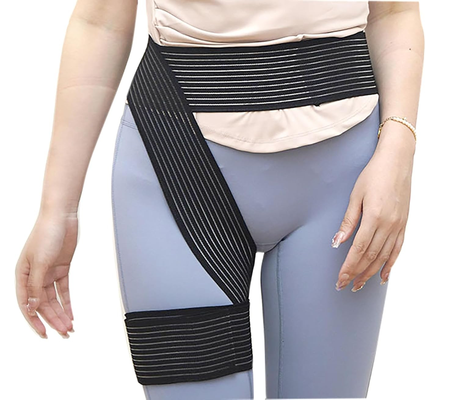 Adjustable Hip & Groin Support Belt 110″ x 3″ Elastic Thigh Brace Black