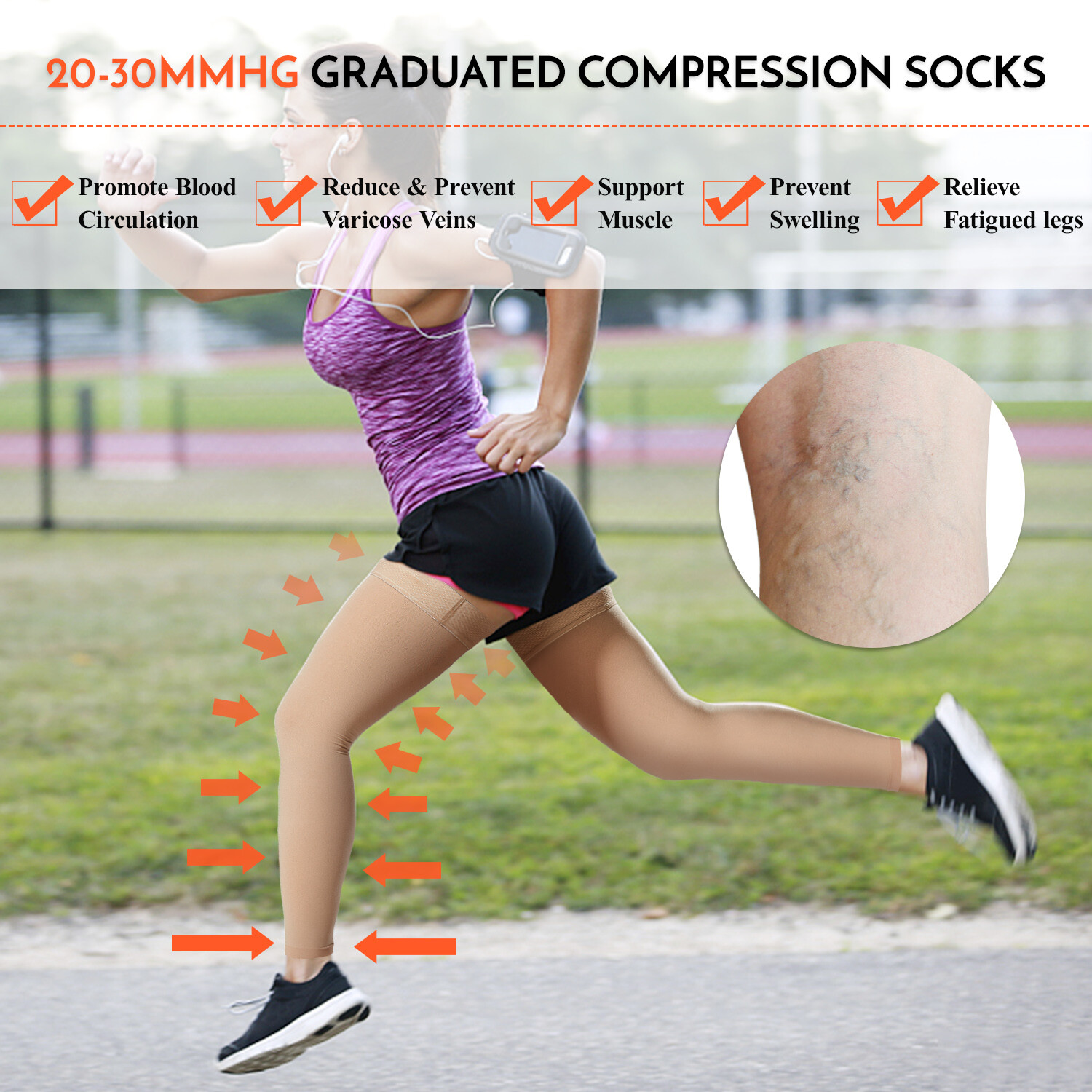 1 Pair Thigh High Socks Men Women 20-30mmHg F3I1