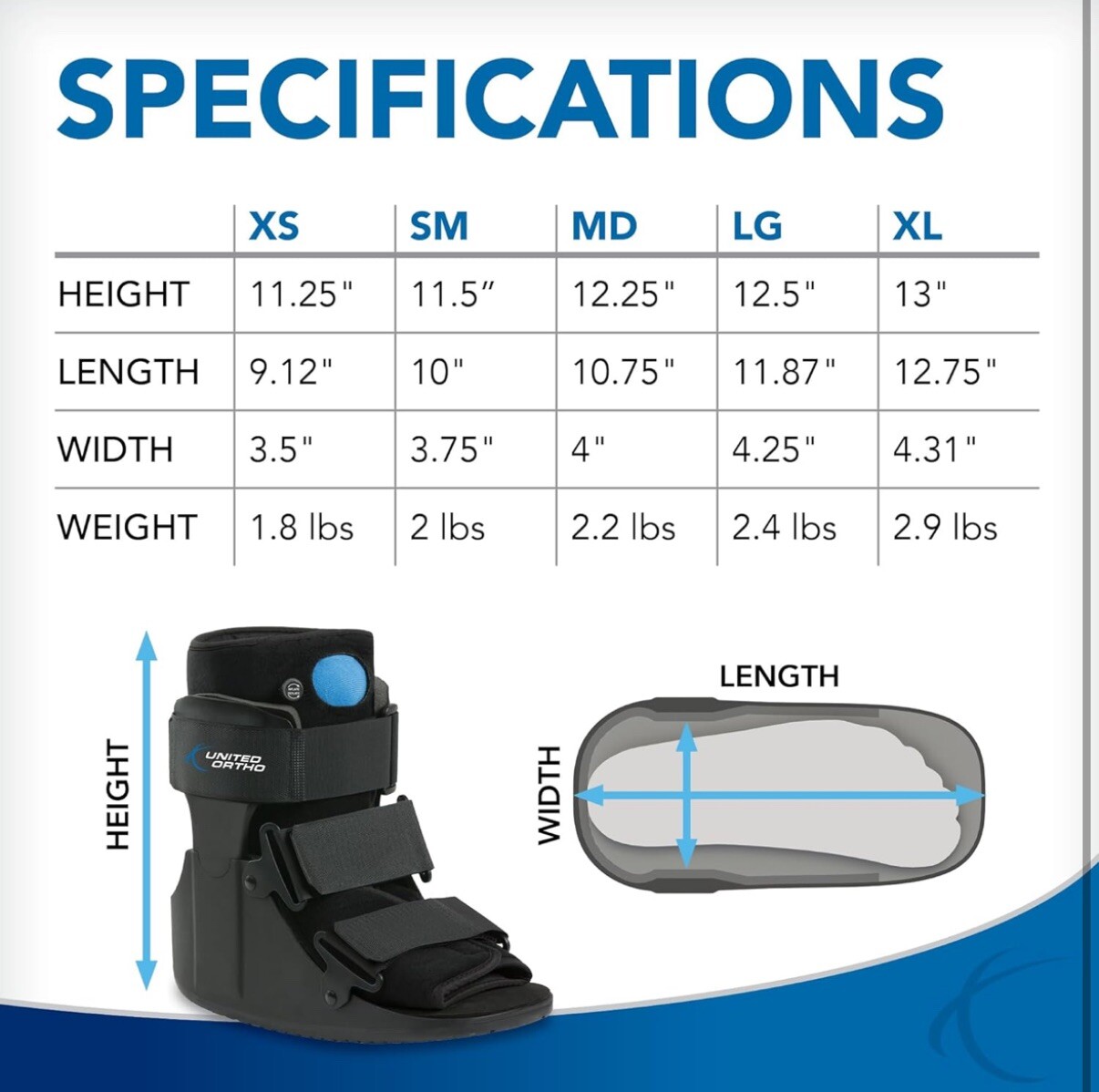 United Ortho USA14111 Short Air Cam Walker Fracture Boot, Extra Small, Black