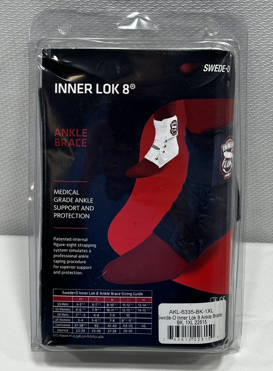 Swede-O Inner Lok 8 Ankle Brace Quick Release Strap Breathable Cool Comfortable